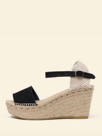 Alpargata plataforma para mujer Putxet, Color Negro. Una altura elegante y sobretodo muy cómoda, fabricada artesanalmente en Barcelona por La Manual Alpargatera